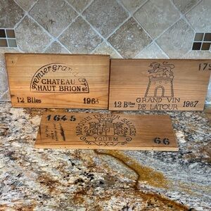 Vintage Wooden Wine Crate Panels with Engravings Set of 3